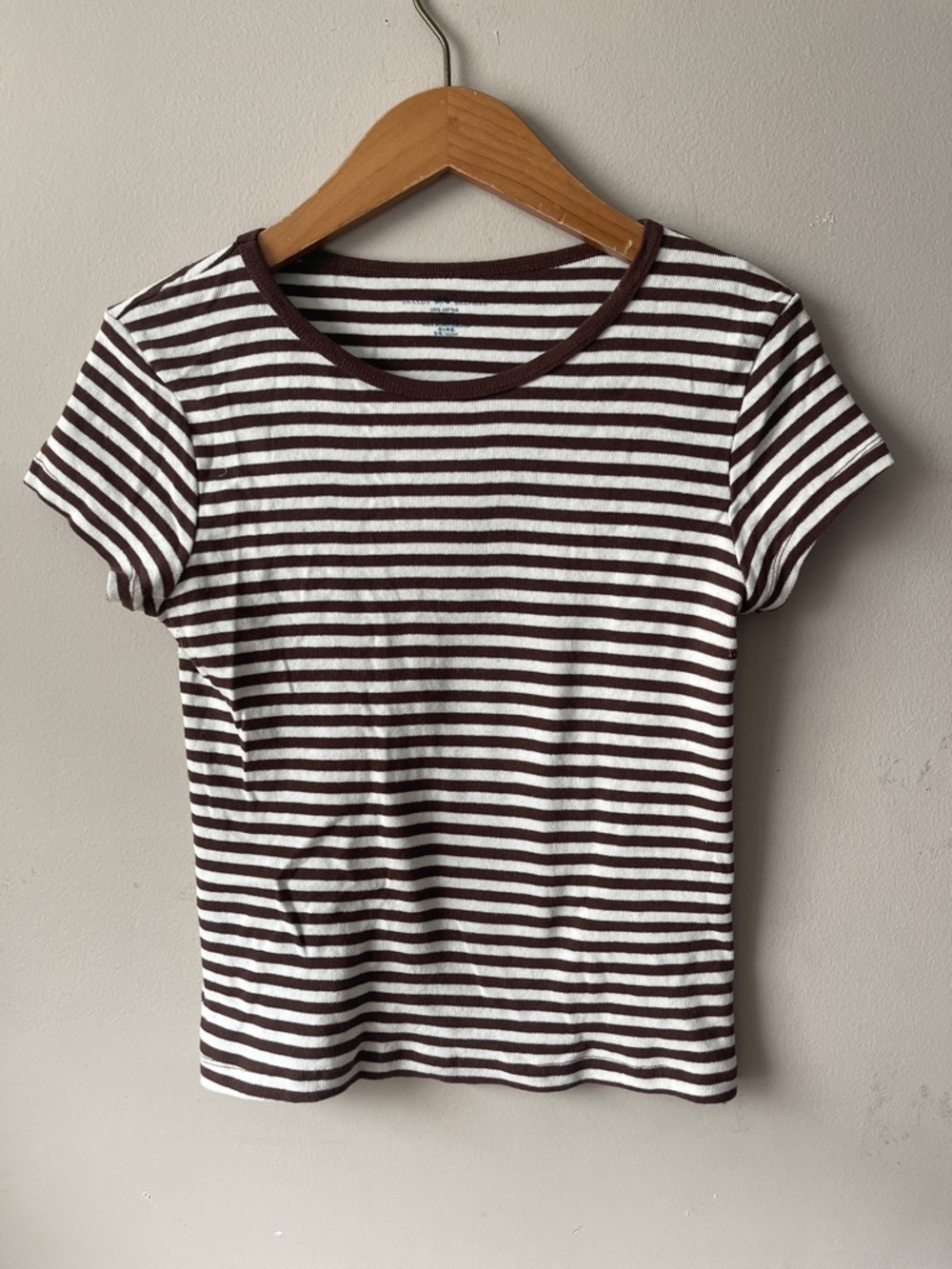 Brandy Melville Brown and White Striped Crewneck Tee